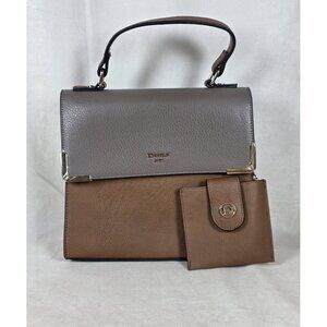 DUNE London Mini Satchel Gray/Brown Faux Leather Satchel Purse.